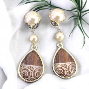 0g Pearl Dangle Plugs 4g 2g 00g Tribal Wood Pattern Teardrop Gauged Earrings 6g EarPlugs