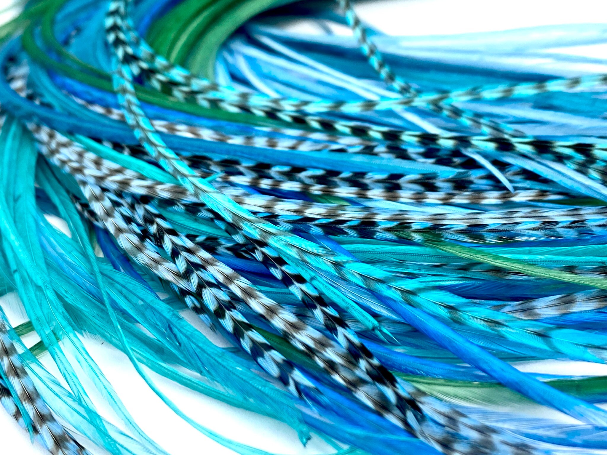 Hair Feather Extensions in Blue Emerald Turquoise Teal Feather Etsy