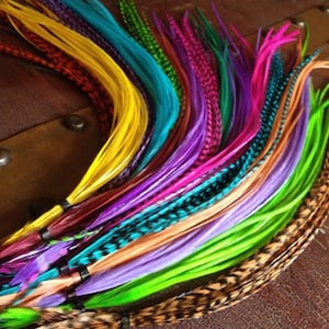 Feather Hair Extensions Hair Accessory Grab Bag 10 Mixed Popular Colorful Dyed, Natural, Grizzly Hair Feathers Extension Loose Kit Sale
