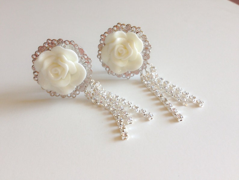 3/4 Gauge Rose Wedding Plugs Rhinestone Dangles Plugs 17 Etsy