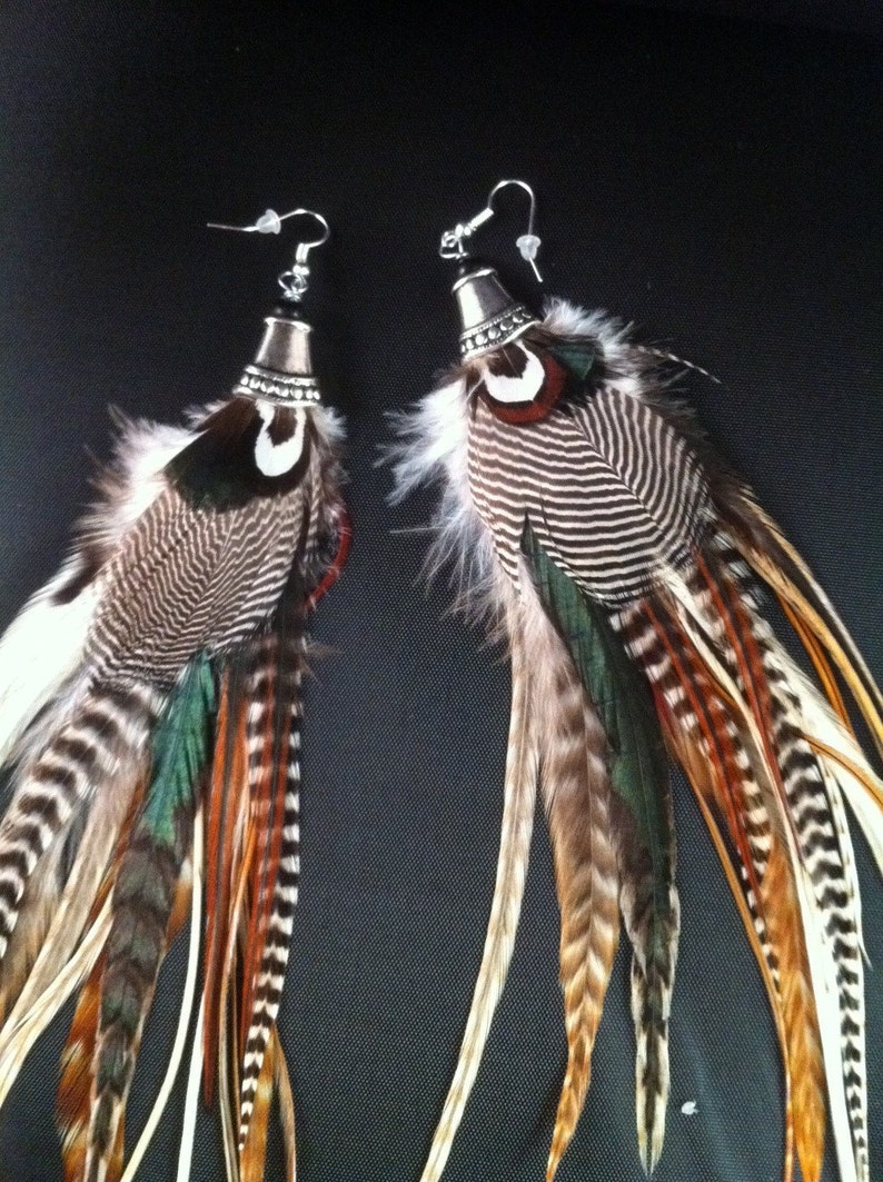 Woodsy Pixie Earthy Grizzly Feathers Hippie Bohemian Earings Feather Jewelry Natural Feather Earrings