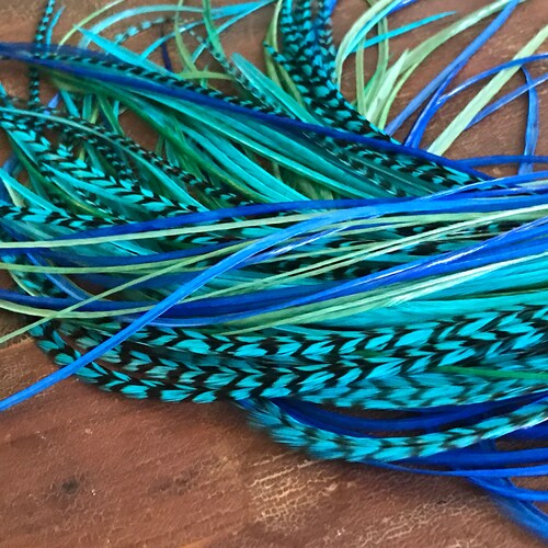 Aqua Turquoise Feather Hair Extensions 10 Long Hair Feathers Etsy