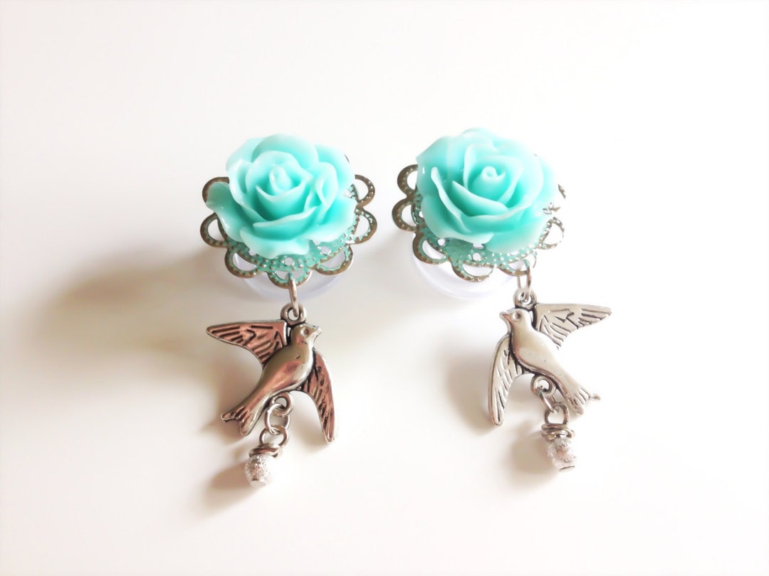 000g 7/16 Dangle Plugs With Sparrows 12mm Rose Gauges Etsy