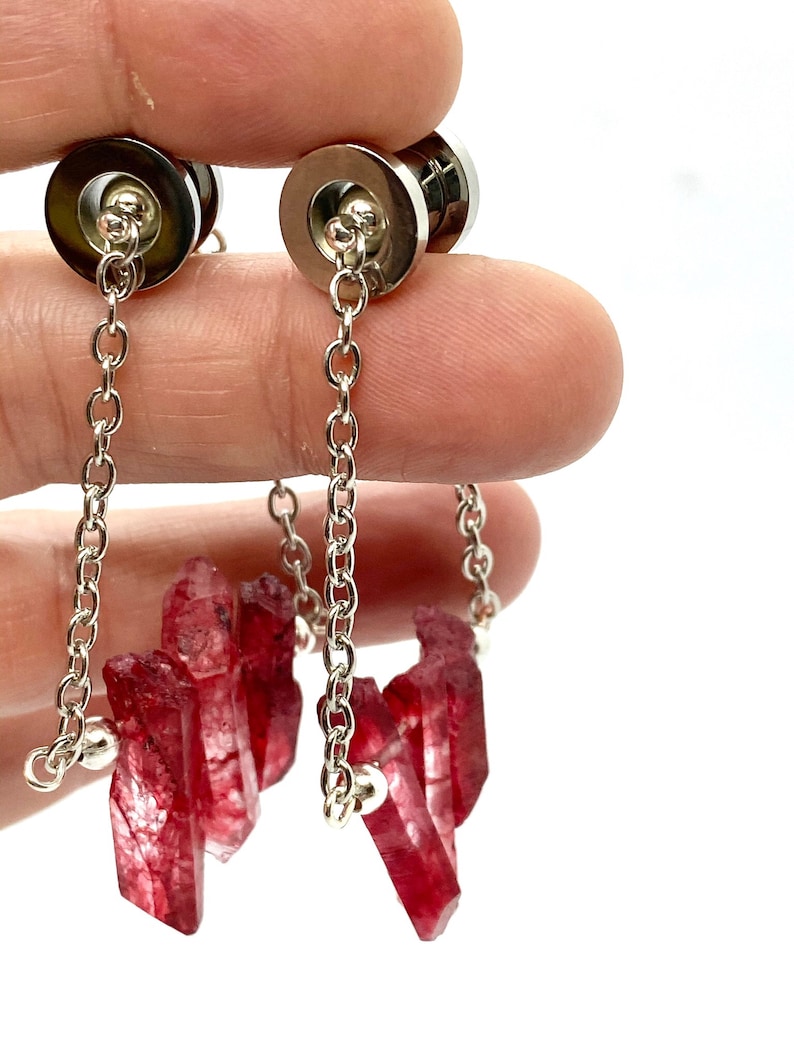Red Quartz Ear Hangers Dangles Gauge Sizes 0g and UP Etsy