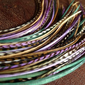 Feather Extensions Long 8 Bonded Hair Feathers Teal, Purple, Olive Grizzly, Ginger Whiting Feather Hair Extension plume cheveux