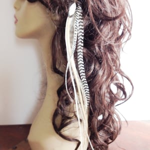 Bohemian Hair Clip Feather Extension Weft Snap In, Long Thick Feathers, Blonde, Cream, Grizzly Hippie Hair Accessories
