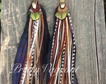 Boucles d'oreilles longues plumes originales de la déesse de la