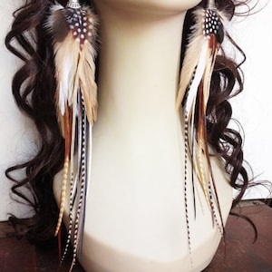 Very Long Feather Earrings - Forest Pixie - Natural Brown Boho Earrings Rooster Feather Earings Hippie Earrings