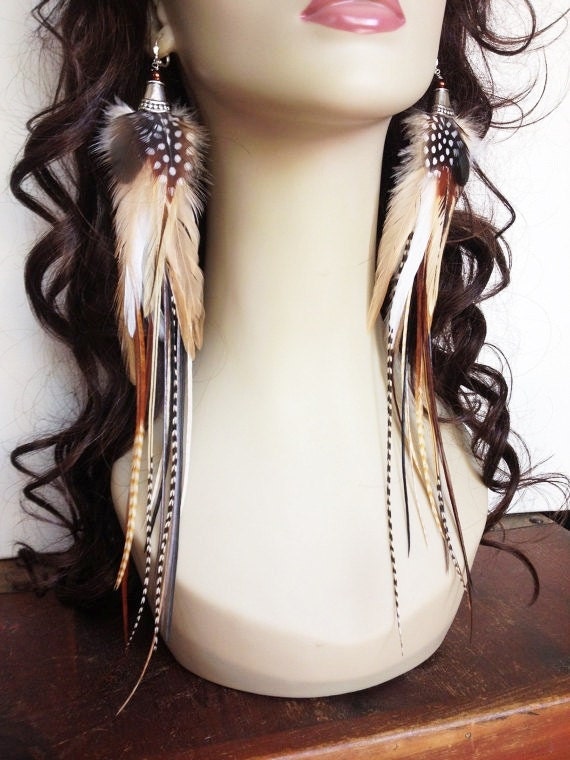 Sehr Lange Feder Ohrringe Wald Pixie Naturliche Braun Boho Etsy