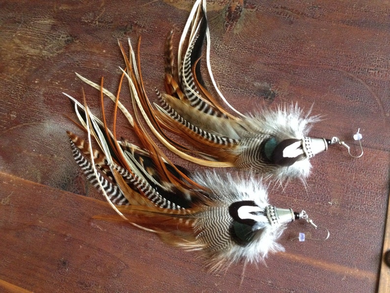 Woodsy Pixie Earthy Grizzly Feathers Hippie Bohemian Earings Feather Jewelry Natural Feather Earrings