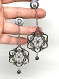 Silver Lotus Flower Magnetic Clasp Ear Plug Dangles for Tunnel Hangers Sizes 1g and UP With/Without Tunnels Dangle Plug Earrings