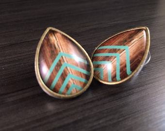 0g Teardrop Ohrstecker 00g 2g 4g Mint Chevron Plug Ohrringe 1/2 "12mm Tear Drop Gauges Holzmuster Akzent 7/16 ”11mm 000g 1g 7mm