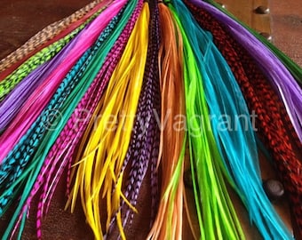 Feather Hair Extensions You Pick ONE colorful grizzly XL long feather - feather extension rooster hair feathers