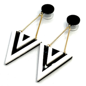 Stud Earrings to 1” 25mm Dangle Plugs Geometric Modern Black and White Triangle 1g 7mm 7/16 11mm 000g 20mm 18mm 16mm 1/2 9/16 Hider Gauges