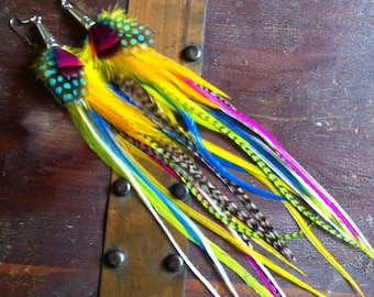 Long Feather Earrings Summer Lovin' Colorful Bright Feather Earings