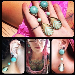 PAIR of Beautiful Turquoise Tribal Charms Dangle Screw Fit Tunnels/Plu – Lobal Domination