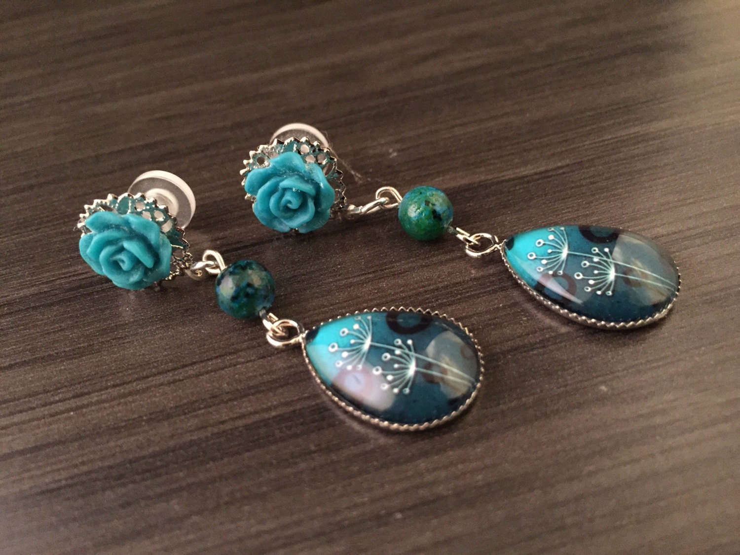 Turquoise Dangle Plugs 2g 4g 6g Rose Ear Plugs Blue Dangly Etsy