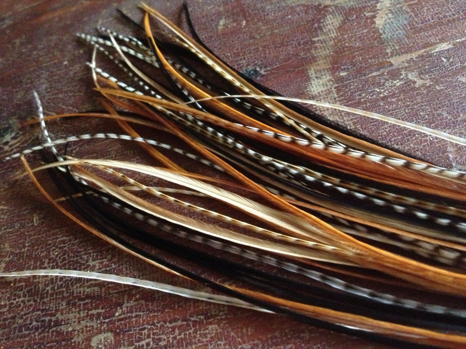 Sale Hair Feather Extensions Black Brown Natural Grizzly Mix Etsy