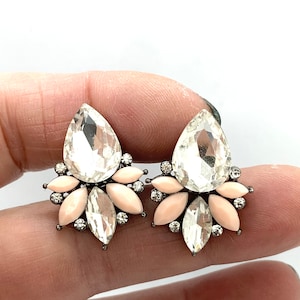 Vintage Style Bridal Plug Earrings 16g 14g 12g 10g 8g Peachy Pink Gauges Hider Ear Plugs Faux Clear Crystal