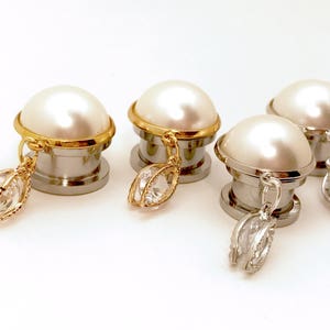 1/2&quot; 5/8&quot; 9/16&quot; 7/16&quot; Dangle Plugs Bridal Pearl Crystal Gauges Silver or Gold Wedding Hider EarPlugs Earrings 11mm 12mm 14mm 16mm 000g