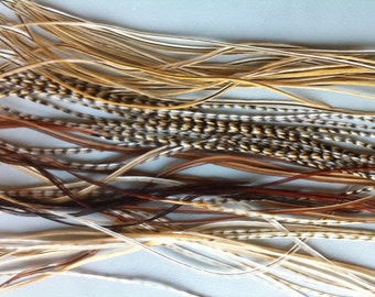 Removable Feather Hair Extensions 8 LONG Feathers, Natural Feathers With Cree Grizzly, Clip In Hair Feather Extension