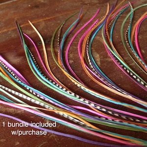 XL Hair Feather Extensions Candy Hearts Blend Rainbow Pastel Colorful Dyed Salon Extension Plumes / 1 Bonded Hair Feather Bundle 11”