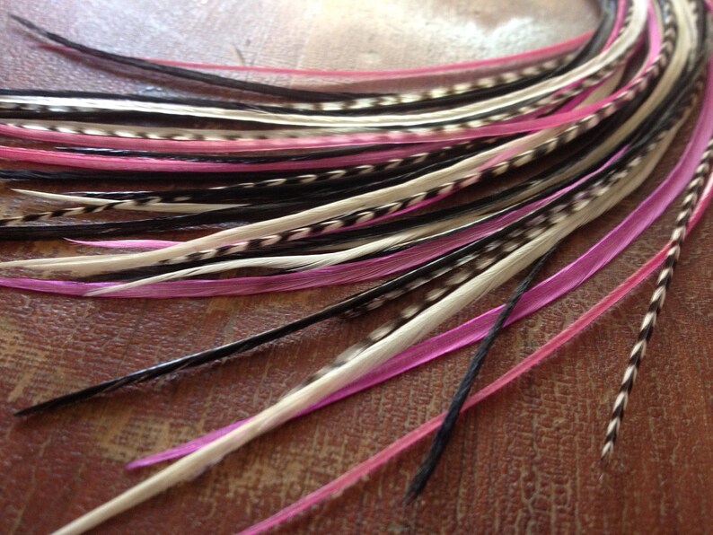 Pink Feather Hair Extension Valentine Pink Black White and Etsy