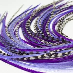 Long Purple/Lavender Feather Hair Extensions 1 Bundle with 7 Extension Feathers, DIY Hair Feather Kit with beads and threader/1 Bundle