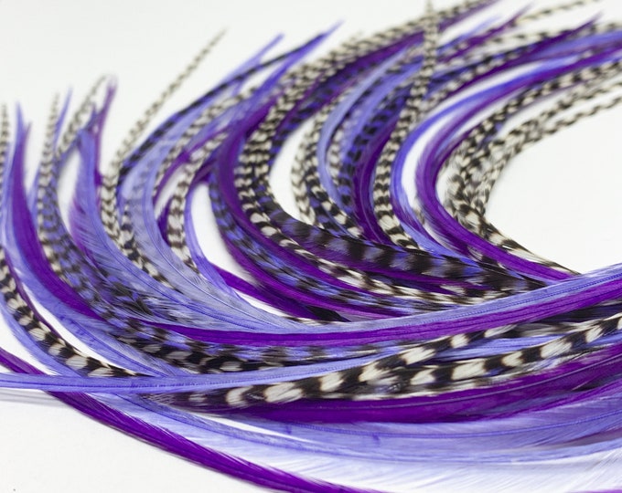 Long Purple/lavender Feather Hair Extensions 1 Bundle With 7 Extension