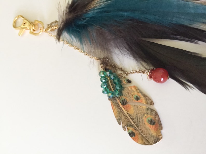 Hippie Feather Keychain Peacock Blue Feather Tassel Key Chain | Etsy