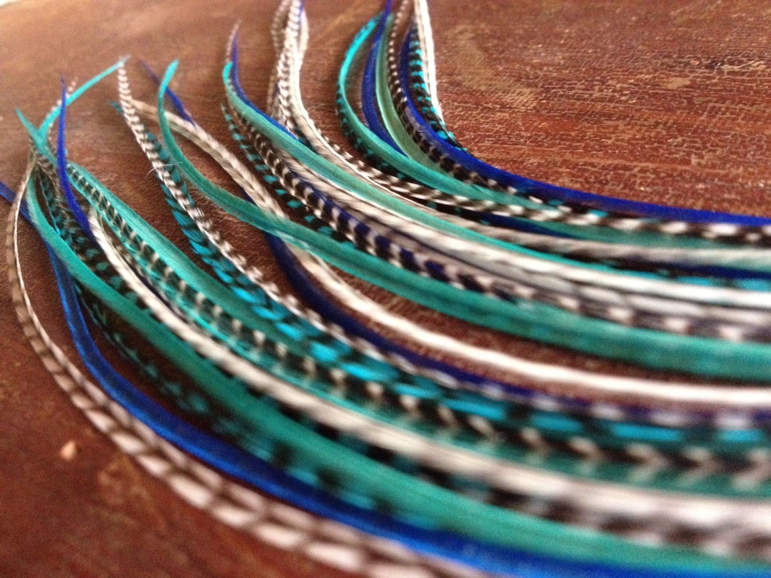 Feather Hair Extension, True Blue Turquoise Bundle of 5 Bonded Long