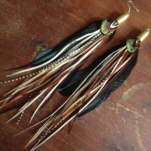 Bullet Feather Earrings Bohemian Goddess Hippie Jewelry Natural Long Real Feather Earrings 8-9 Long image 2