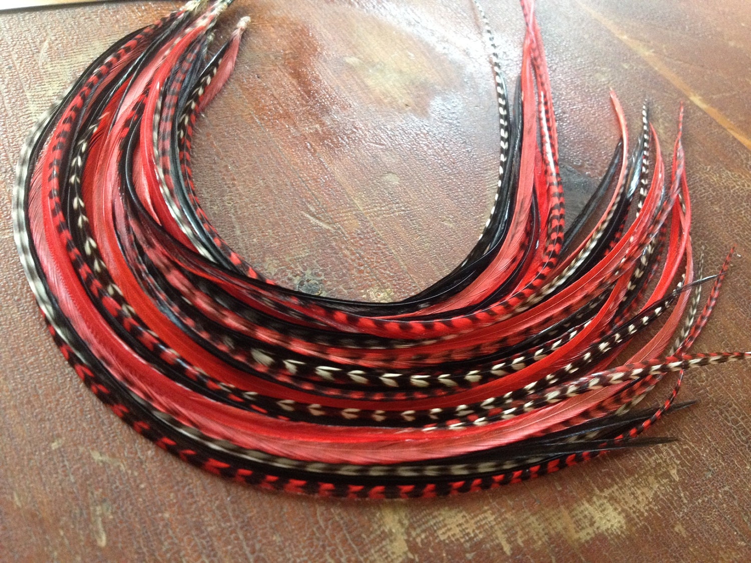 Hair Feather Extensions Red Black Grizzly ONE 5 Feather Etsy