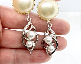 1/2" Wedding Plugs 9/16" 000g 7/16" Silver Pearl Crystal Diamond Gauged Earrings 12mm 14mm 11mm Bridal Dangle Plugs And Tunnels