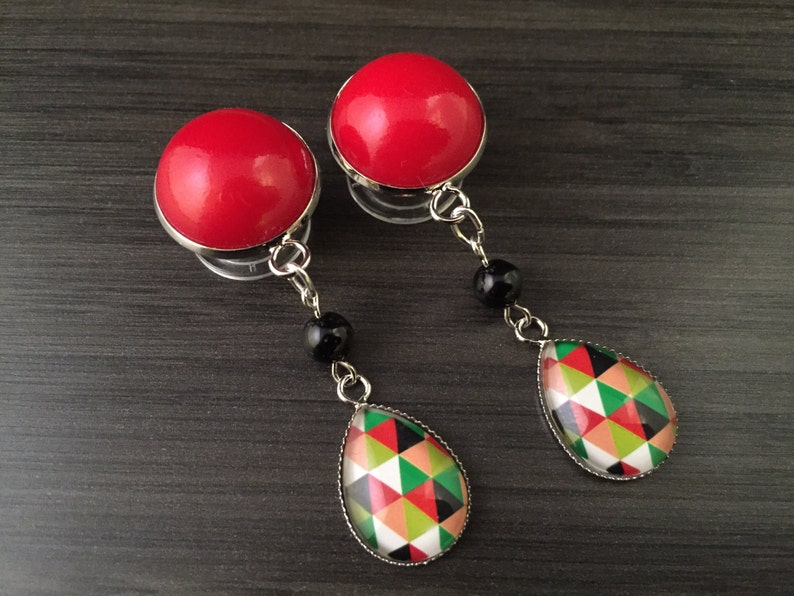 Red 00g Teardrop Ear Gauges 9/16 Plugs 1/2 Dangle Etsy
