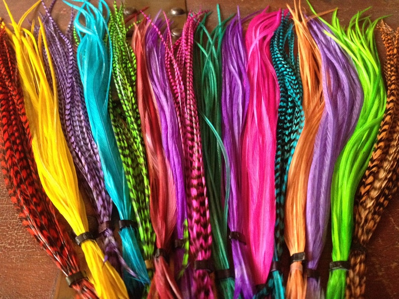ALL DYED Feather Extensions Grizzly Bright Colorful Discount Etsy