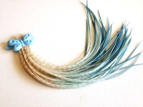 Ombre Frozen Blue Feather Hair Extensions 4pcs Ice Blue Barred Etsy