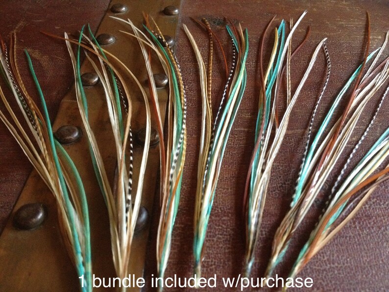 MEDIUM Long Feather Extensions - Ginger Mint Kiss - 9 bonded hair feather plumes - 8inch Feather Hair Extension / 1 Bundle