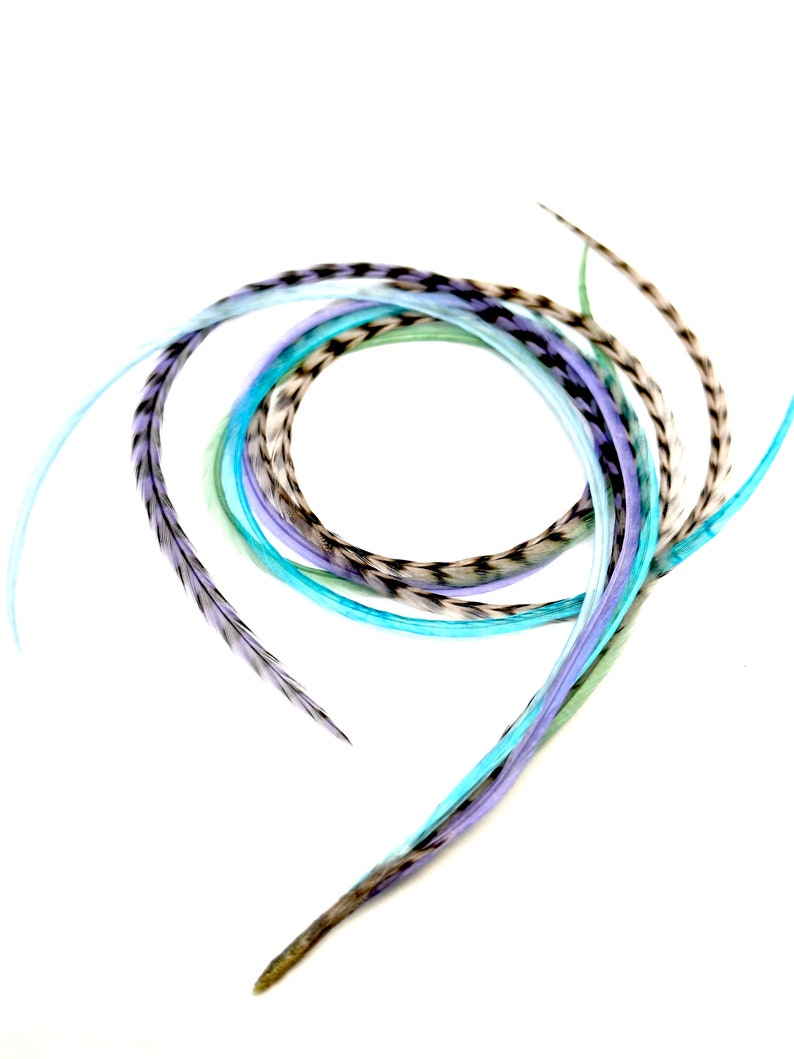 1012 Feather Extensions Long Turquoise Green Lavender Etsy