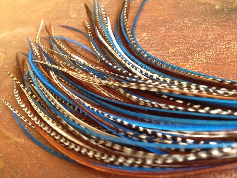 Long Feather Extensions Grizzly Blue Coachman Brown Grizzly 8 Etsy