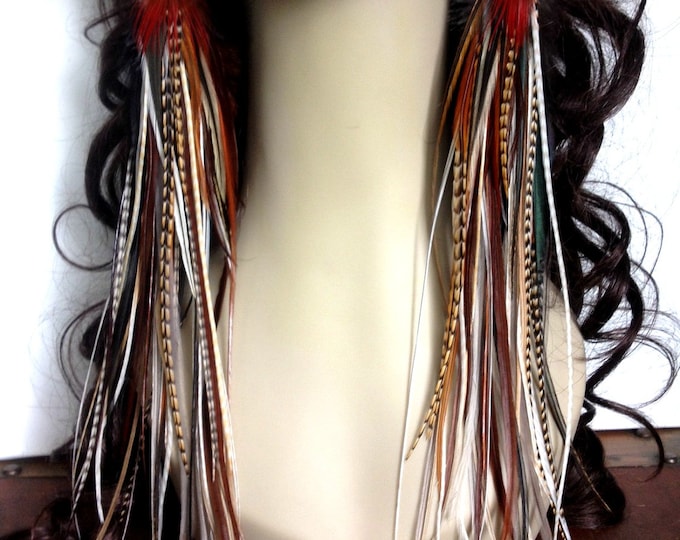 Handmade Thick Long Feather Earrings Fiery Brown Goddess - Etsy