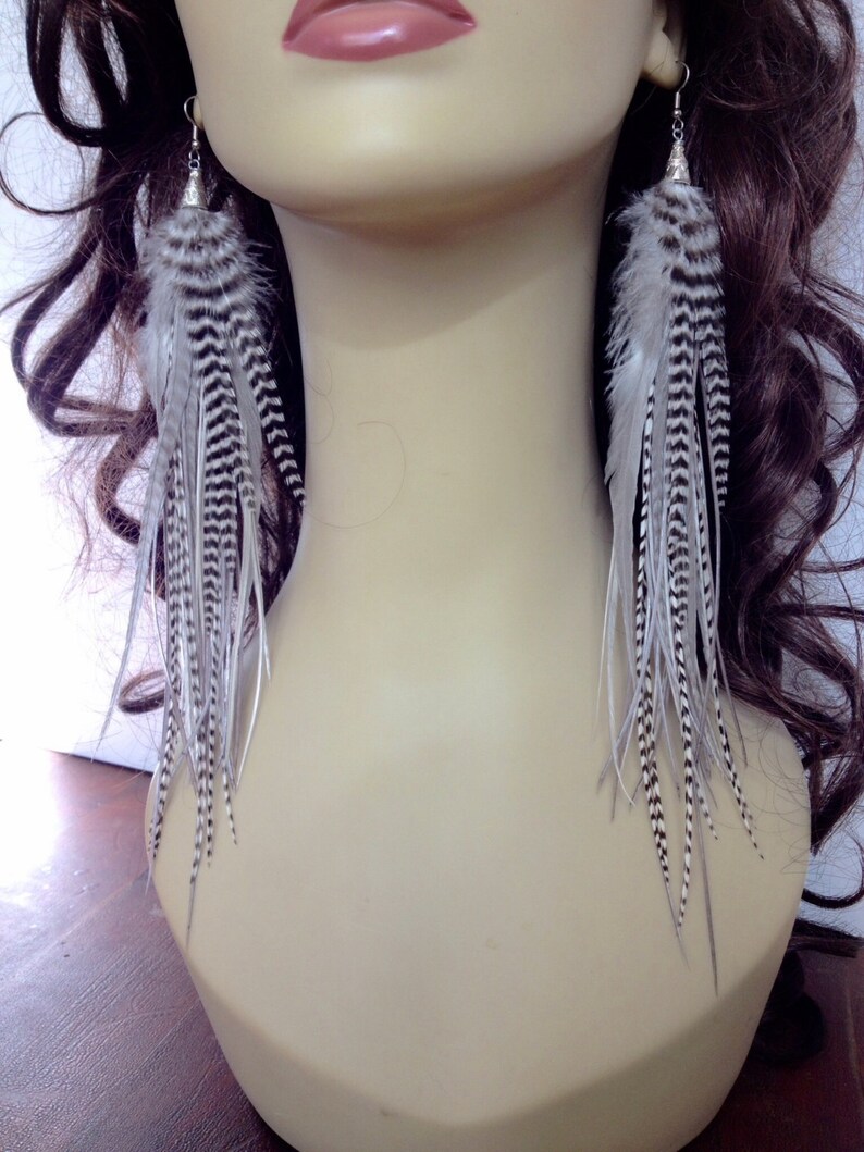 Silver Fringe Earrings Natural Feather Earrings Shades Of Etsy
