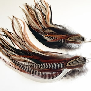 Big Feather Earrings Full Brown Goddess Jewelry Boho Hippie Rooster Feather Earrings Long (limited edition)