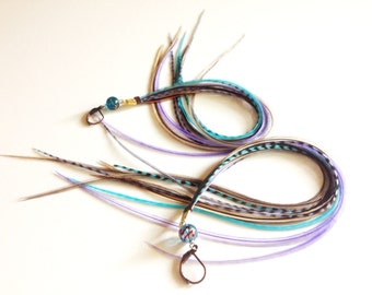 Feather Earrings AND Long Feather Hair extension Clips, Convert Into 2 Removable Clip In Feather Extensions