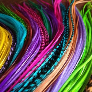 16 Pcs All Dyed Loose Feather Hair Extensions Colorful Mixed Pack, Long Hair Feather Extensions, Hair Accessories Crimp In