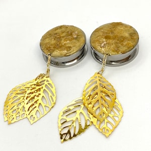 Big Sizes 32mm 1 1/4 inch Gold Shell Ear Plugs 1 1/8&quot; Dangle Plugs 28mm Ear Gauges, 1 3/8” 35mm 1&quot; 25mm, 1 1/2” 38mm Filigree Leaf 50mm 42mm