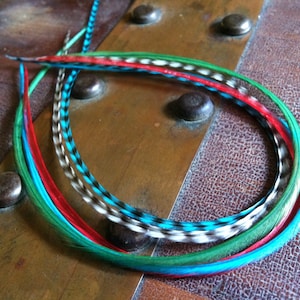 Extension per capelli con piume, fascio di piume per capelli color corallo blu oceano, 5 extension lunghe con piume legate, 8-11 pollici, un fascio