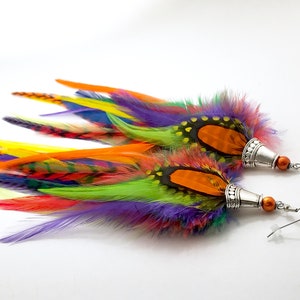 Fluffy Feather Earings Rainbow Lover Colorful Bright Carnival/Festival Earrings Medium Long