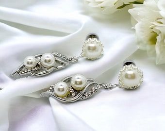 14g 16g 12g 8g 10g Dangle Plugs Silver Bridal Pearl EarPlugs 2mm 2.5mm 3mm Gauge Formal Wedding Crystal Ear Plugs Hiders or Stud Earrings