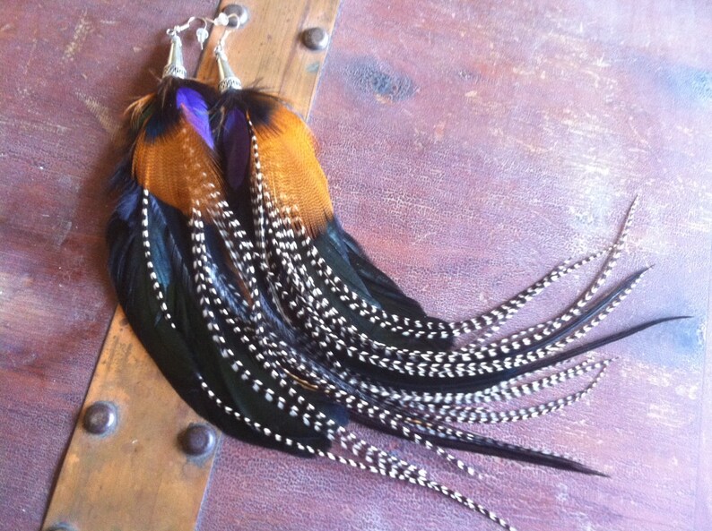 Grizzly Feather Earrings Long Punky Hip Very Long Feather Etsy